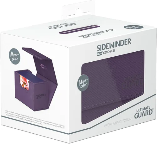 Vista 6 de Ultimate Guard Sidewinder 80+, caja de almacenamiento para 80 cartas TCG con doble funda, púrpura, cierre magnético y forro interior de microfibra