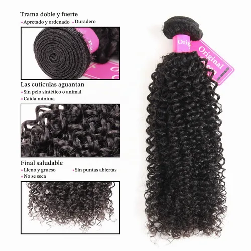 Vista 3 de Original Queen 100% Cabello Humano Brasileño Natural Virgen Rizado Ondulado Tejido 3 Paquetes Extensiones de Cabello Rizado de Longitud Mixta 8 8 8
