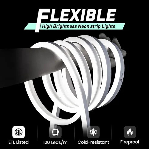 Vista 3 de GZBtech Tira de luces LED flexibles de neón de 16.4 pies, tira de luz impermeable CA de 110-120 V, 120 LEDs/M, iluminación de neón conectable