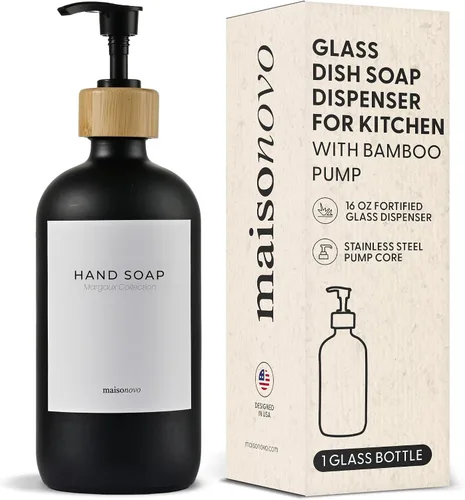 Vista 20 de MaisoNovo Juego de dispensadores de jabón de vidrio para baño Juego de dispensadores de jabón de manos y jabón para platos Botellas ámbar