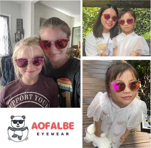 Vista 2 de Aofalbe Kids Sunglasses Mom Daughter Mommy Me Matching Sunglasses for Kids Children Mirrored UV400 Girls Boys Age 3-12