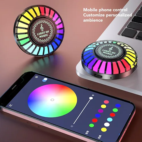 Vista 3 de Luz de ritmo de control de sonido magnético RGB colorido, luz de control de sonido recargable RGB con aplicación móvil, control de sonido ritmo