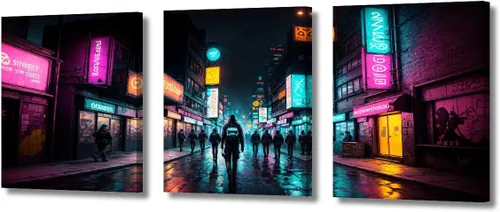 Vista 91 de Lienzo decorativo para pared de sala de estar, lienzo Cyberpunk, decoración de pared de 3 paneles, decoración de pared para el hogar, dormitorio