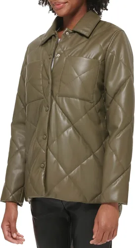 Vista 3 de Calvin Klein Chaqueta acolchada de piel sintética con botones en la parte delantera para mujer