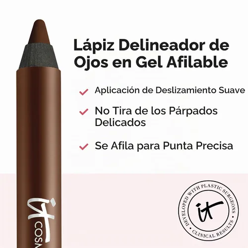Vista 3 de IT Cosmetics Superhero No-Tug Gel Eyeliner – Impermeable Fórmula Mezclable – Uso todo el día – Lápiz de ojos afilable – 0.042 onzas Marrón brillante