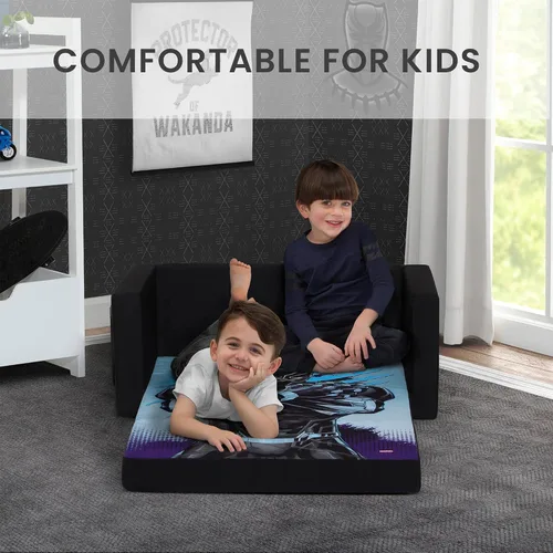 Vista 4 de Delta Children Marvel Black Panther Cozee - Sofá abatible con espuma viscoelástica, sofá convertible 2 en 1 a tumbona, color negro