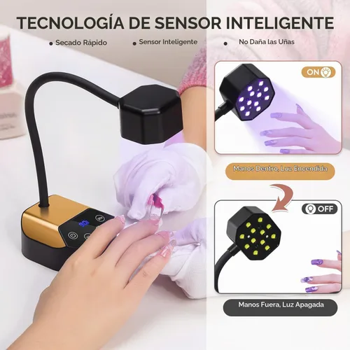 Vista 3 de Lámpara de uñas UV: 36W Mini luz UV para esmalte de uñas de gel 50mW/cm² Luz LED recargable de uñas de cuello de cisne Secador de uñas con 12 LED, 4