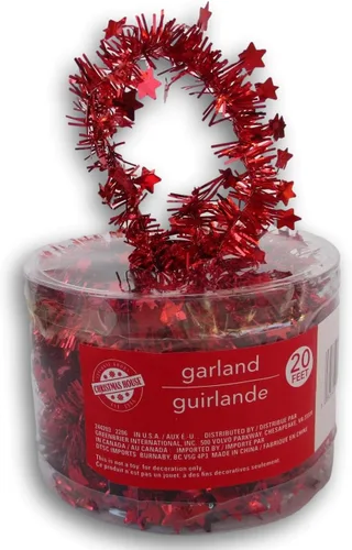 Vista 3 de Guirnalda decorativa con alambre de oropel y estrellas de Navidad, 20 pies (rojo)