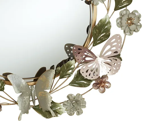 Vista 4 de Touch of Class Espejo de pared de metal dimensional con diseño floral, diseño redondo, inspirado en la naturaleza, para dormitorio, baño