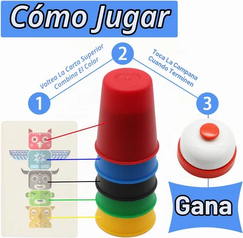 Vista 2 de Quick Cups Games for Kids Intelectual Flying Stack, juego interactivo para padres e hijos con 24 tarjetas de imagen, 30 tazas
