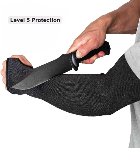 Vista 2 de 5 pares de mangas protectoras para brazos, protección de nivel 5 resistente a cortes con orificio para el pulgar (negro)