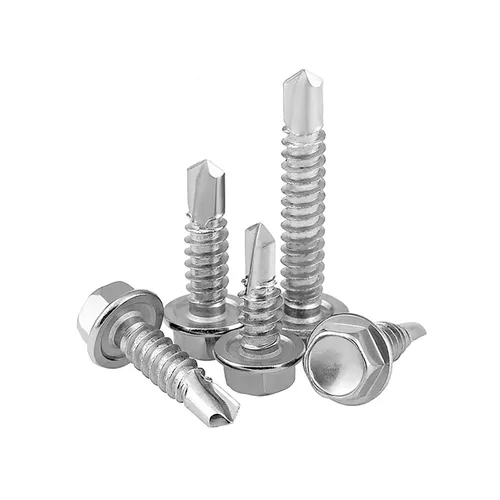 Vista 5 de Tornillos autoperforantes con cabeza hexagonal de arandela #14 x 4 (paquete de 20), tornillos autorroscantes de chapa metálica Tek, acero inoxidable