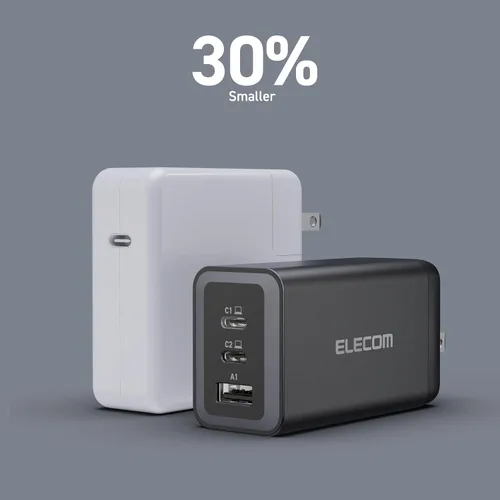 Vista 5 de ELECOM Bloque de cargador de pared USB C de 120W, multipuerto de 3 puertos GaN II Smart PD, carga ultrarrápida, adaptador de corriente compacto