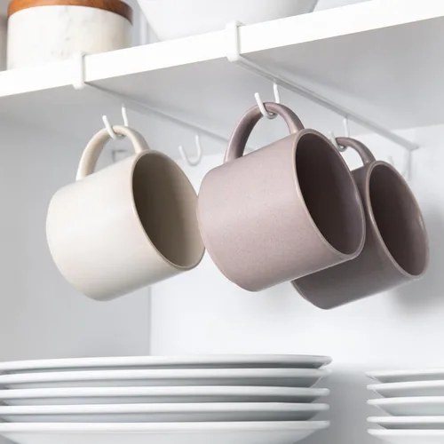 Vista 7 de Better Houseware Soporte para tazas de café, estante para tazas debajo del estante con 6 ganchos, organizador de tazas para armarios de cocina