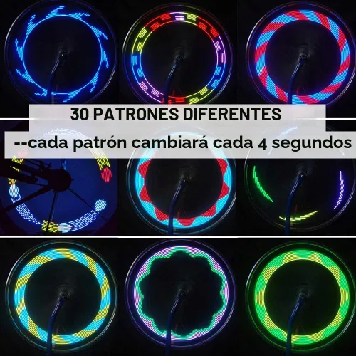 Vista 3 de Solhice 2 luces LED recargables para ruedas de bicicleta, luces impermeables para radios de bicicleta, 30 patrones de luces de neumáticos