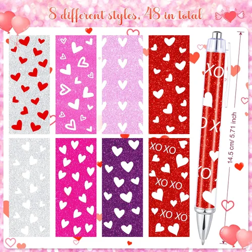 Vista 2 de Yeaqee 48 bolígrafos para el día de San Valentín, bolígrafos retráctiles de corazones coloridos a granel, regalos de fiesta de corazón dulce, 0.039