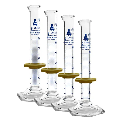 Vista 18 de Cilindro graduado, 33.8 fl oz - ASTM, tolerancia clase A ±3.0.0 fl oz - Collar protector, base hexagonal - Graduaciones azules - Vidrio
