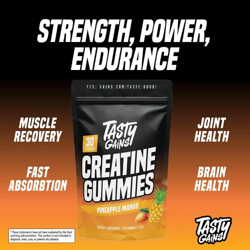 Vista 7 de TASTY GAINS Gomitas de Creatina - 90g de Monohidrato de Creatina - Suplementos para Entrenamiento - Construye Músculo y Aumenta la Fuerza
