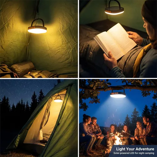 Vista 9 de Linterna LED para campamento, linternas solares, luz recargable de 5000mAh 2000 lúmenes 5 modos de luz, impermeable IP65 con carga USB – Linternas