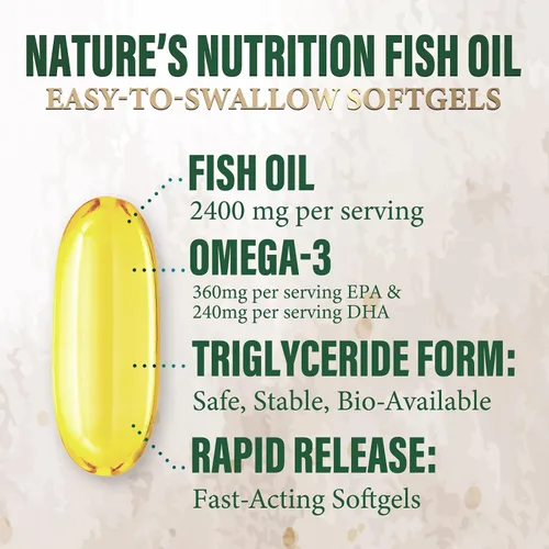 Vista 3 de Suplementos de aceite de pescado Omega 3 – 2400 mg de aceite de pescado por porción – Omega-3 de triple fuerza con ácidos grasos EPA y DHA – Apoyo