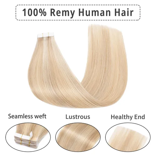 Vista 2 de Extensión de cabello humano Remy con cinta, 3.53 onzas (100 gramos), extensiones de cabello humano liso, trama sin costuras