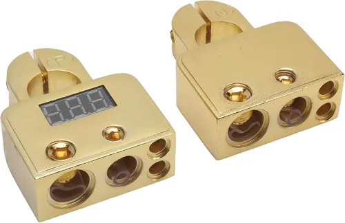 Vista 2 de Kit de conectores de terminales de batería de coche con voltímetro digital 0/4/8/10 AWG chapado en oro A (dorado)