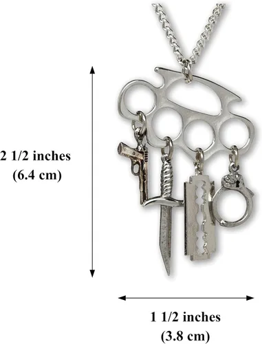 Vista 3 de Real Metal Knucks Charm - Collar con colgante de plata con cuatro mini dijes adicionales Metal