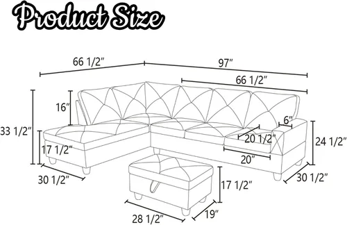 Vista 2 de Sofá modular de cuero en forma de L de 3 piezas – Sofá modular convertible con diván móvil y otomana de almacenamiento, uso multiescenario para sala