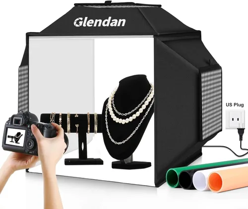 Vista 15 de Caja de luz Glendan para fotografía, caja de fotos de 10"x10" con 88 luces LED de alto índice de reproducción cromática, 6 fondos de PVC