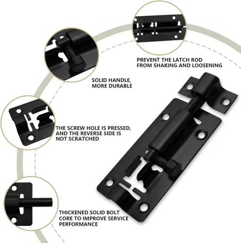 Vista 4 de SANATO Pestillo de perno de barril deslizante de 3 pulgadas, cerradura deslizante de acero inoxidable para seguridad de puerta, negro (4 piezas)