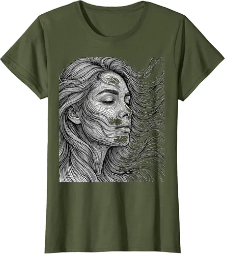 Vista 19 de Wild Hair in the Breeze Illustration T-Shirt Pink