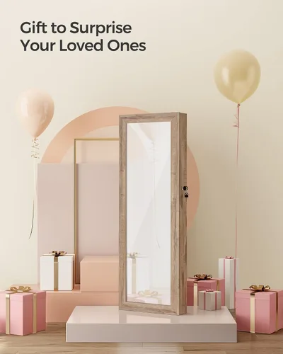 Vista 9 de SONGMICS Armario de joyería con espejo de 6 LED, 47.2 pulgadas de alto con cerradura para pared o puerta, organizador de joyas con espejo, 2
