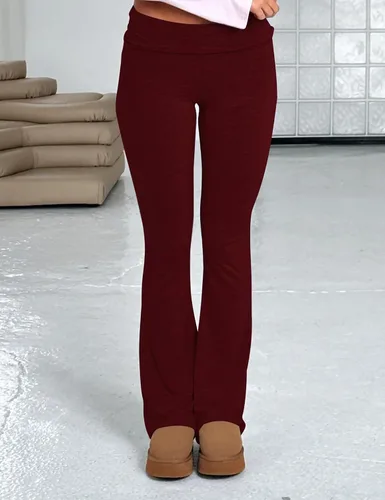 Vista 2 de Women Skinny Flare Pants Fold Over Low Waist Bootcut Yoga Pants Y2k Bell Bottom Leggings Lounge Streetwear