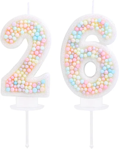 Vista 29 de Vela de Cumpleaños Número 0 Macarrón con Purpurina 3D Número 0 Vela Adorno para Pastel para Cumpleaños Boda Aniversario Fiesta Temática Dulce Pastel