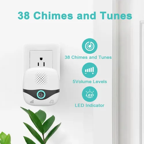 Vista 3 de TTJ Timbre inalámbrico con timbre Doobell, timbre de aula, rango de 1300 pies, configuración de 2 minutos, luces LED, IP55 impermeable, ajuste