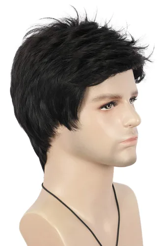 Vista 4 de VGbeaty Peluca negra recta corta para hombre negro (Straight Black)