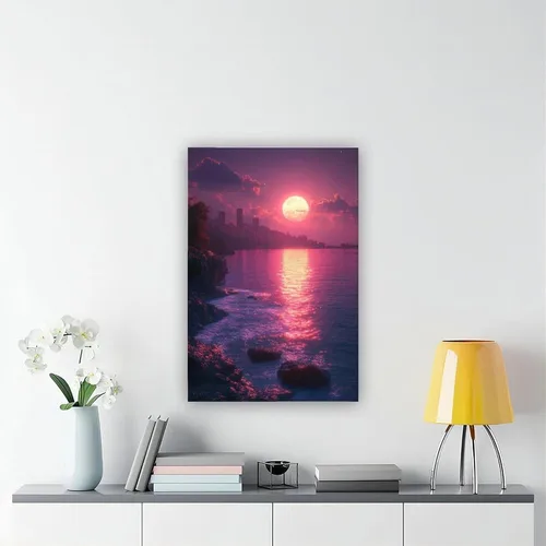 Vista 6 de Synthwave Neon Sunset Poster – Vaporwave Aesthetic Digital Art – Retro Futuristic Wall Decor for Bedroom Or Office Canvas Poster Wall Art Decor