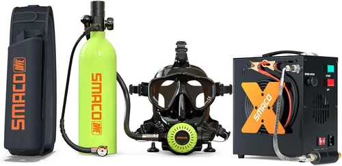 Vista 9 de SMACO Mini tanque de buceo con máscara de buceo de cara completa, S400 Pro 1L Mini tanque de buceo portátil botella de poni reutilizable hasta 20