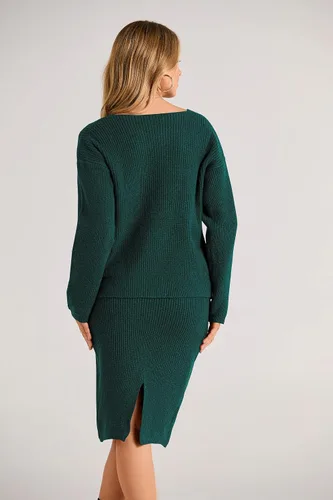 Vista 2 de PRETTYGARDEN Conjunto de 2 piezas de suéter para mujer, con cuello en V, con botones, cárdigan y falda entallada