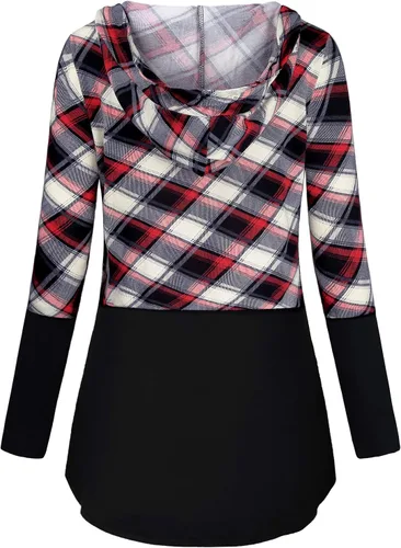 Vista 3 de QUINEE sudadera con capucha para mujer de manga larga a cuadros, bloque