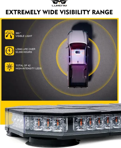 Vista 4 de LUMENIX - Barra de luces estroboscópicas LED para techo con controlador magnético, luces de advertencia de tráfico de emergencia, seguridad rojo azul