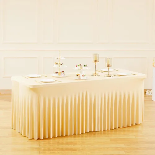 Vista 20 de Besutolife - Faldas de mesa de elastano negro para mesas rectangulares de 4 pies, diseño de una pieza, mantel para fiestas de cumpleaños, bodas