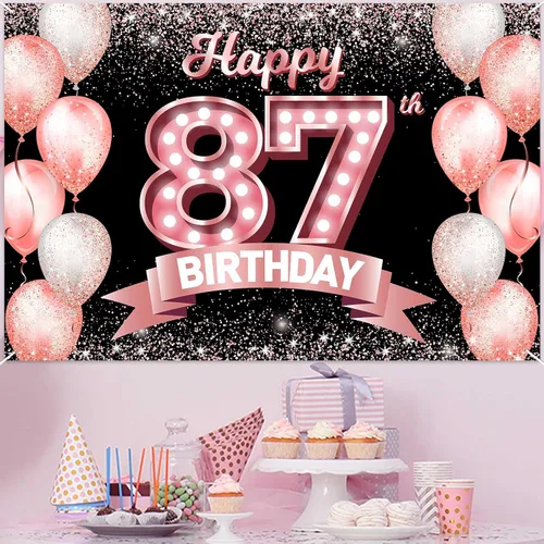 Vista 394 de Cartel de feliz cumpleaños décimo oro rosa, telón de fondo, saludos a 10 años, globos de confeti, decoración temática para niñas de 10 años
