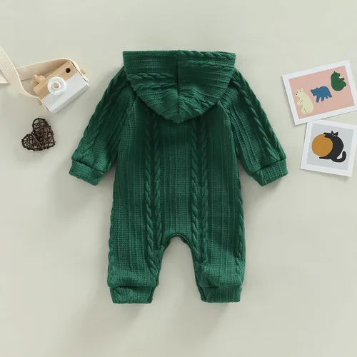 Vista 7 de Suéter de punto para niños y niñas, mameluco de manga larga con capucha y bolsillo