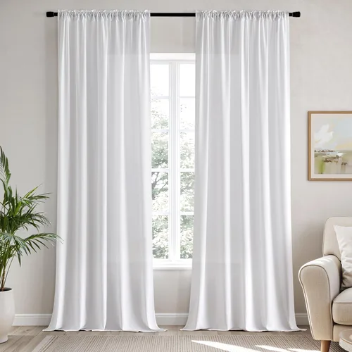 Vista 2 de MIULEE White Privacy Sheer Curtains 2 Panels 42W x 96L Blanco