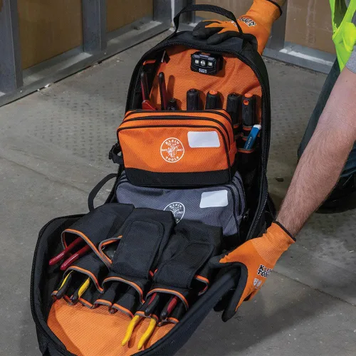 Vista 7 de Klein Tools Bolsa de herramientas, compartimentos dobles, organizador de bolsas de herramientas de alta resistencia, bolsa multiusos