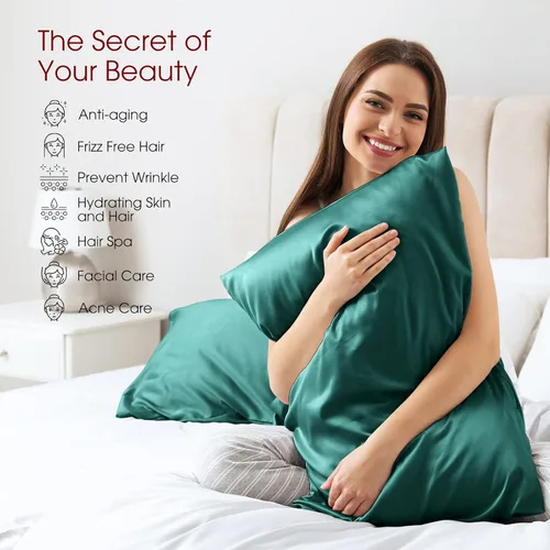 Vista 5 de Juego de 2 fundas de almohada 100% seda de morera tamaño Queen para cabello y piel, juego de 2 seda 6A de alta calidad, suave, transpirable