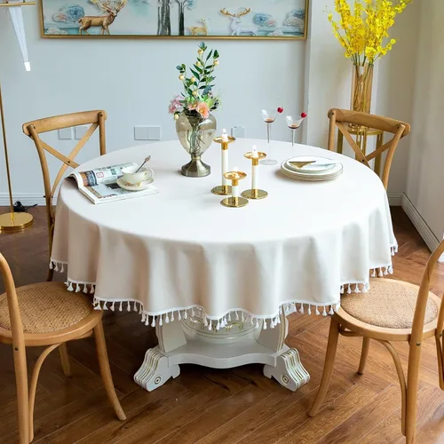 Vista 4 de Party Tablecloth, Round 47 inch, Beige, Polyester Solid Color Table Decorations