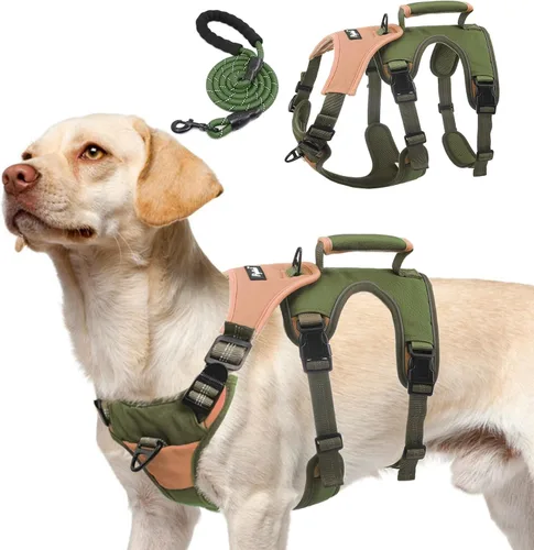 Vista 9 de PUPTECK Juego de arnés y correa para perro a prueba de escape, chaleco reflectante sin tirones con asa de elevación, arnés para mascotas de fácil