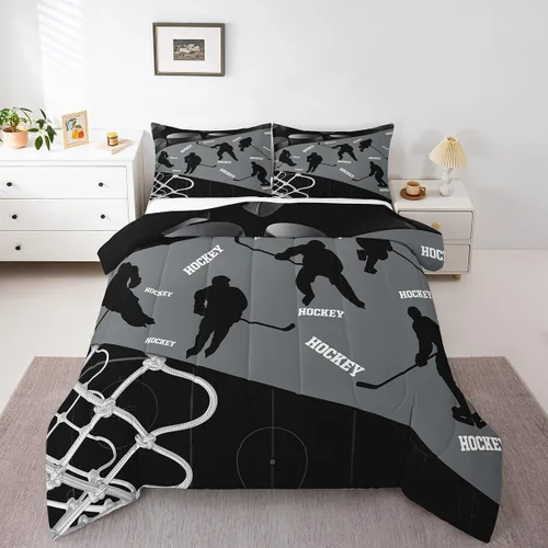 Vista 19 de Erosebridal Juego de edredón de béisbol para adolescentes y jóvenes, juegos de ropa de cama geométricos negros y grises para regalo para niños